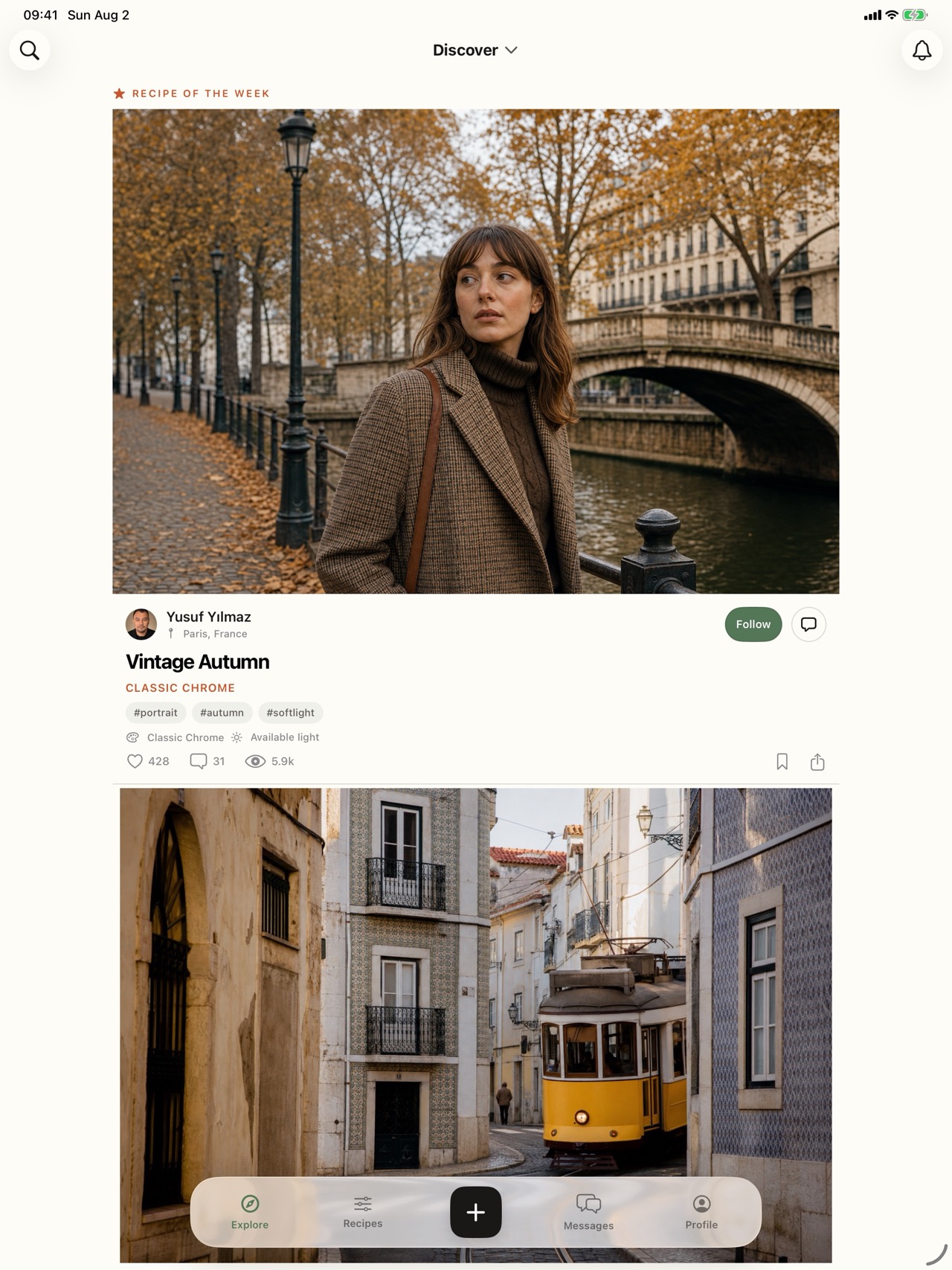SimuLook Discover community feed running on iPad.