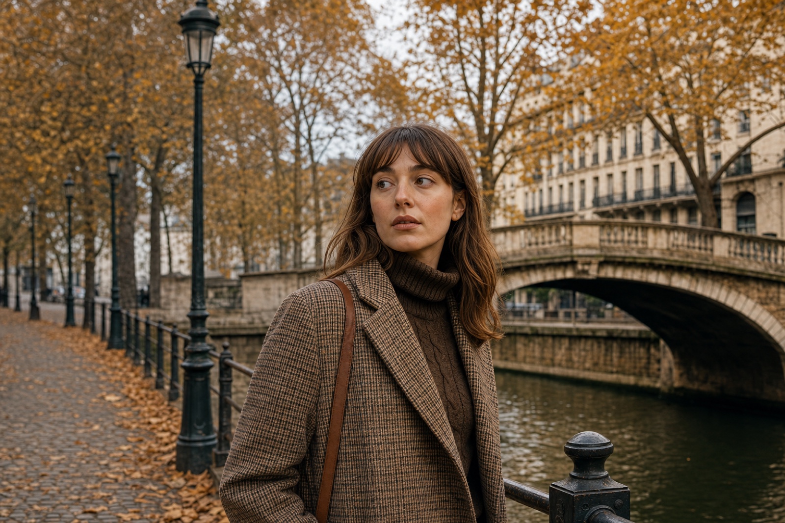 Autumn portrait beside a canal in Paris.